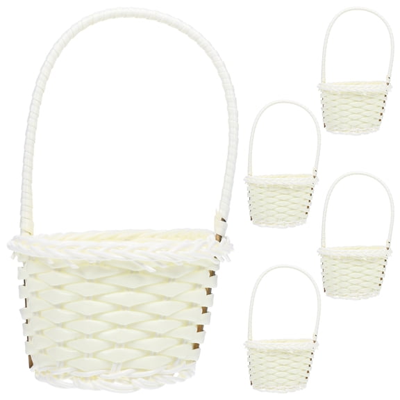 HERFIER Set of 5 Small Plastic Rattan Baskets, Pastoral Style Flower and Fruit Picking Baskets, 3.54x3.54x6.29in