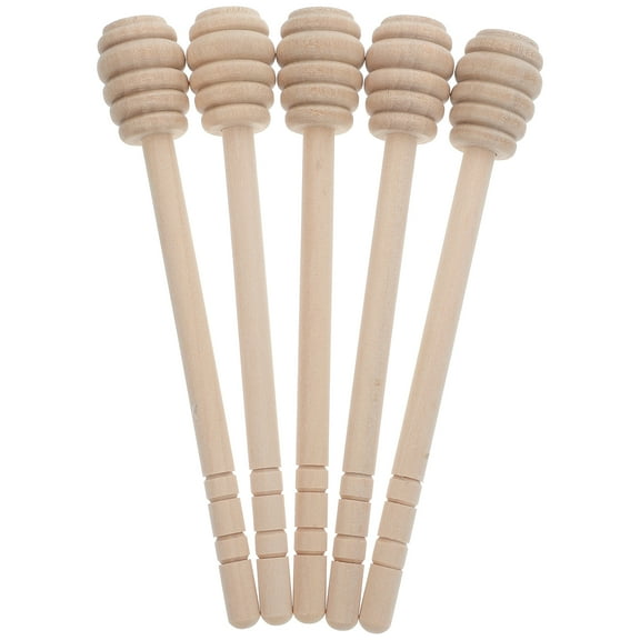 HERFIER 5pcs Wooden Honey Dipper Stirrer Honey Stir Sticks Honey Stirring Spoon Syrup Stirrer 5.9x0.79x0.79in