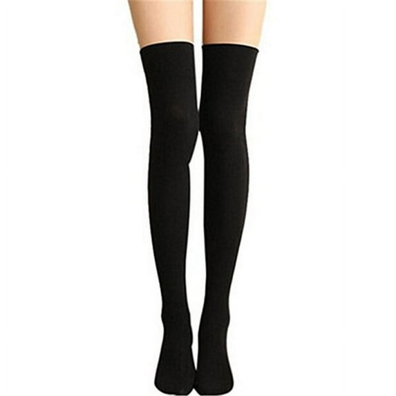 HERFIER Long Socks Over Knee Socks Cotton Thigh Stocking for Women (Black)