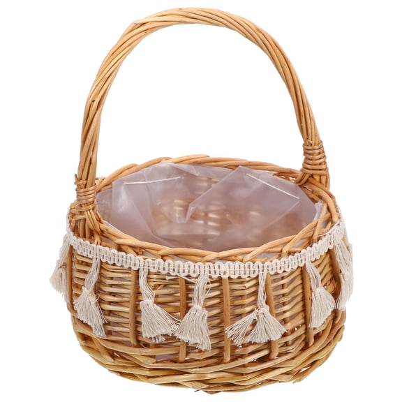 HERFIER Rattan Basket w/ Handle & Tassel for Weddings, Laundry, Snacks (Small)