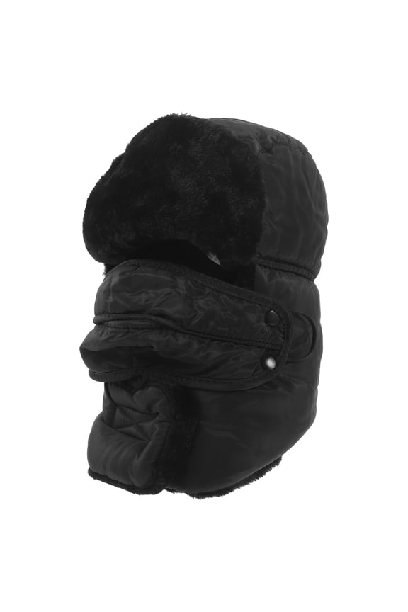 Black Winter Trapper Hat, Warm Fleece Lined Cap for Cold Weather, 1 Piece, Size 11.79 x 10.61 x 8.65 inches