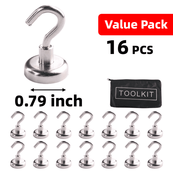 HERFOM 16 PCS Heavy Duty Magnet Hook Set, 0.79 inch, Removable Super Strong Neodymium Magnet