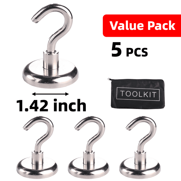 HERFOM 5 PCS Heavy Duty Magnet Hook Set, 1.42 inch, Removable Super Strong Neodymium Magnet