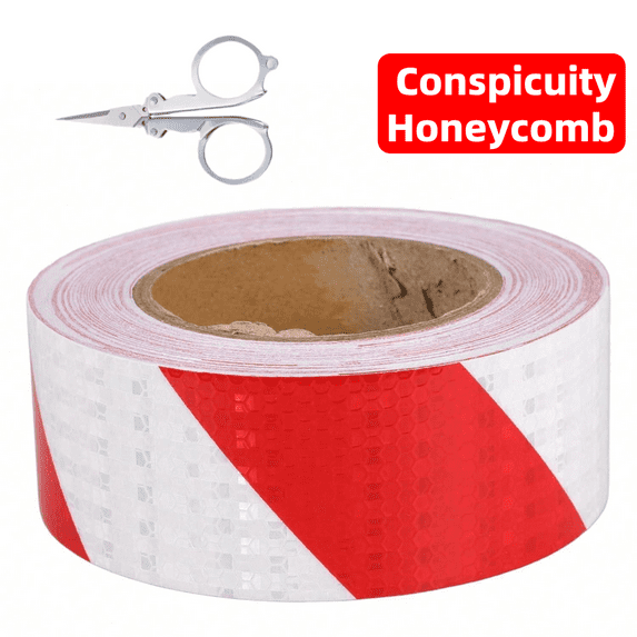 HERFOM Conspicuity Honeycomb Reflective Tape Kit, 1.97"x25.7yard, Red and White Safety Warning Tape