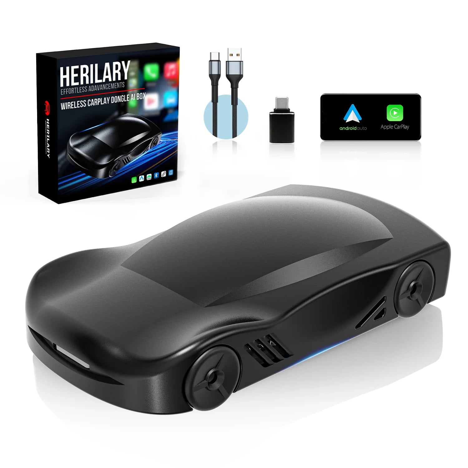 HERILARY Wireless Apple Carplay and Android Auto Adapter, Wireless Car Play  Adapter Car Stereo Ai Box Support Netflix//Tiktok/Google Play/TF  Card, Plug and Play 