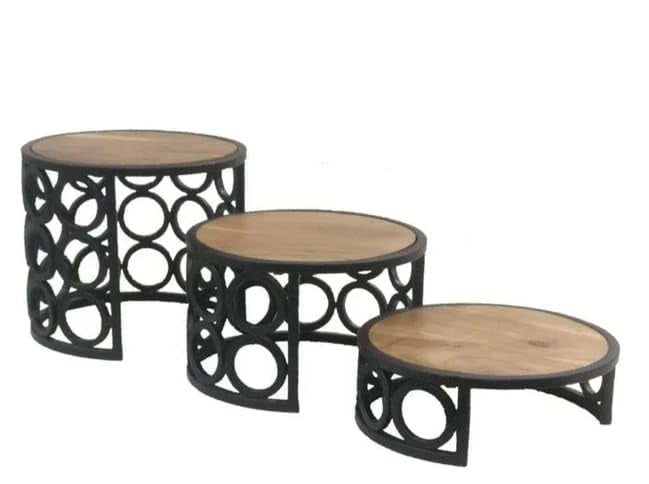 HERITAGE MART Brown Wood Round Riser With Metal Stand Decoration ...