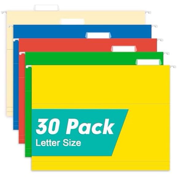 HERKKA Hanging File Folders, 30 Pack Letter Size Reinforced Hanging Folders, Designed for Bulky Files, Medical Charts, Filing Cabinet, Adjustable Tabs, Assorted Colors