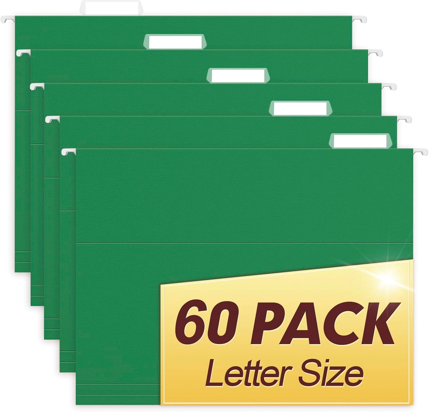 Hanging File Folders, 60 Pack Reinforced Letter Size Hanging Folders, Designed for Bulky Files, Filing Cabinet, 1/5-Cut Adjustable Tabs (Green)