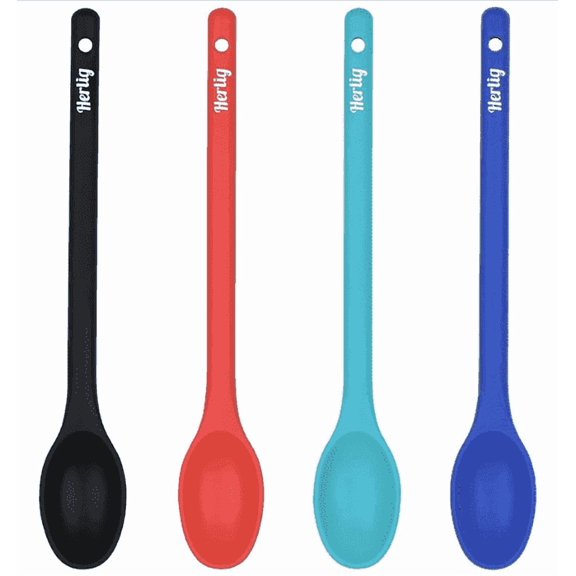 Herlig 4-Piece Large Silicone Mixing Spoon Set  12" Heat-Resistant, Non-Stick Cooking & Baking Utensils