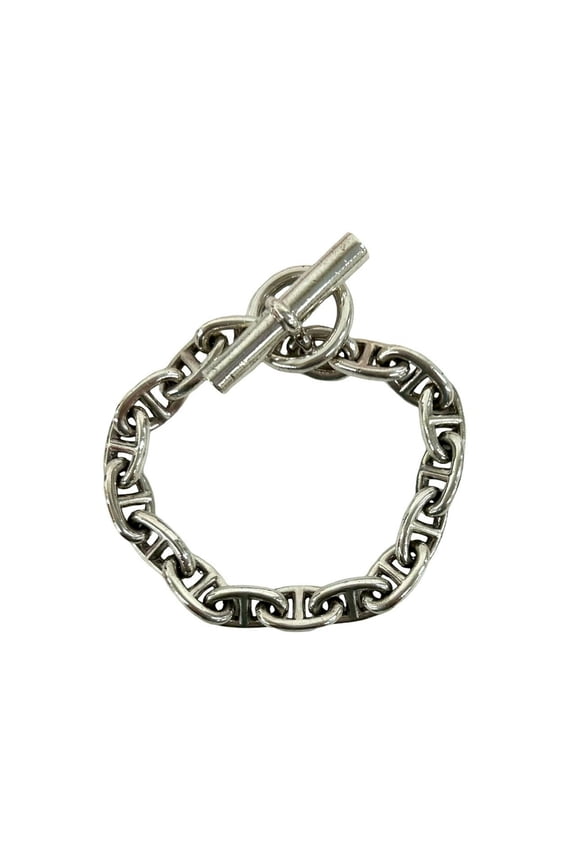 Pre-Owned HERMES Chaine d'Ancre MM 16-link Script Logo Sterling Silver 925 Chain Bracelet...