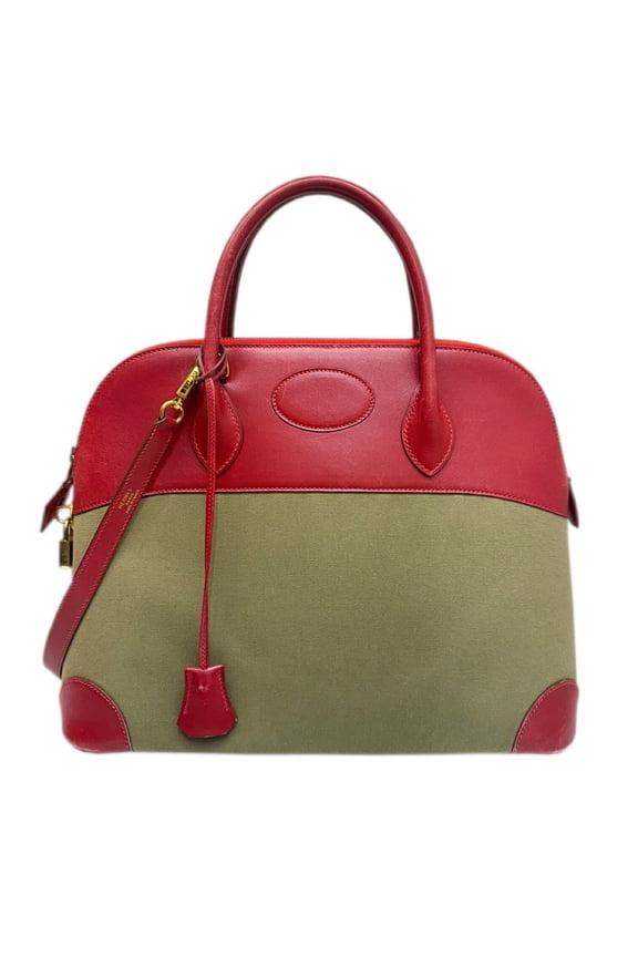 Pre-Owned HERMES Hermes Handbag Shoulder Bag Bolide 35 Rouge Garance Khaki Box Calf... (Fair)