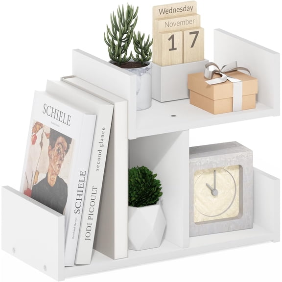 HERMITE Desk File Folder Organizers, 3-Shelf Desktop Office Organization Racks, Desk Top Display Book Shelf, for Paper, Office Supplies, Magazine, White