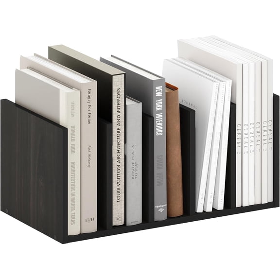 HERMITE Desk File Folder Organizers, 5-Space Vertical Desktop Office Organization Racks, Desk Top Display Book Shelf, for Paper, Office Supplies, Magazine, Espresso