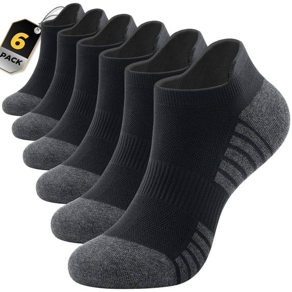 HERMOSO Mens Athletic Ankle Socks 6 Pairs, Low Cut Breathable Athletic Socks for Running & Training, Size L(9.5-12.5) Black