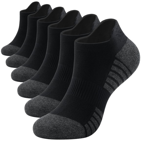 HERMOSO Mens Athletic Ankle Socks 6 Pairs, Low Cut Breathable Athletic Socks for Running & Training, Size L(9.5-12.5) Black