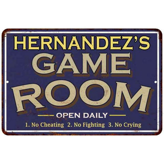 HERNANDEZ'S Blue Game Room Sign Metal Wall Decor 8x12 108120002201