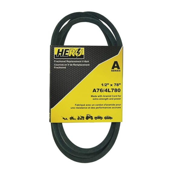 HERO® 1/2 inch x 78 inch Aramid Kevlar Lawn Mower Belt Replacement For Reference A76 4L780