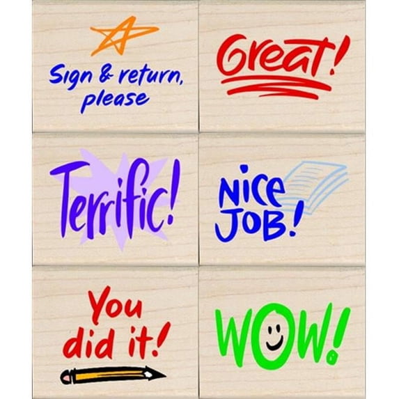 HERO ARTS 082340 Rubber Woodblock Stamp Set, Teacher Approval, Set Of 6