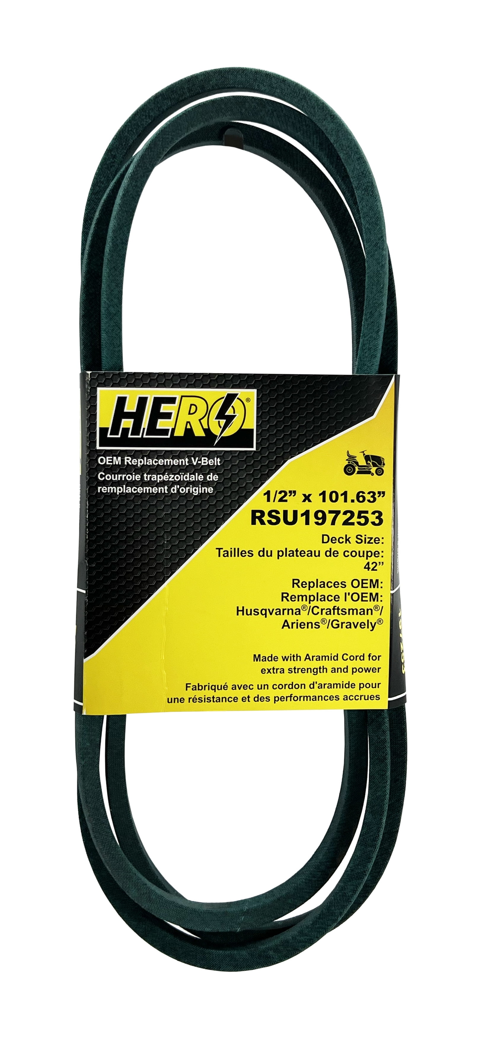 HERO OEM Aramid Kevlar Replacement Belt for John Deere 130969, AYP 130969 - Fits L100, LA100, LA105 - 1/2" x 101-1/2"