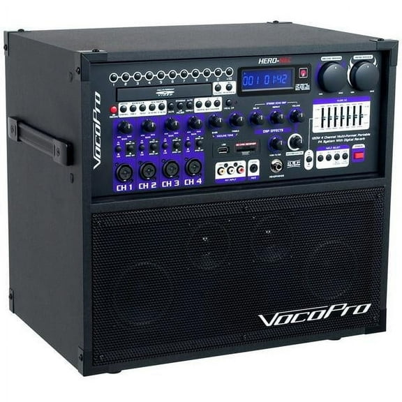 HERO-REC-3 120W 4 Channel Multi-Format Portable P.A. System with Digital Recorder/VHF Wireless Mics