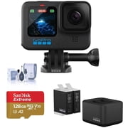 GoPro HERO12 Black Camera Bundle Waterproof Action Cam with Go Pro Dual Battery Charger, 2x GoPro Enduro Batteries, and 128GB Micro SD Card for Extended Adventure Recording