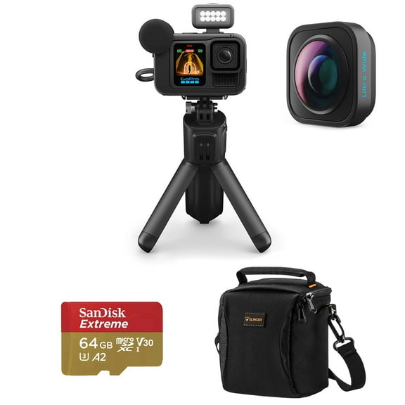 GoPro HERO13 Black Creator Edition Camera, Bundle with Ultra-Wide POV Lens Mod, 64GB Memory Card and Shoulder Bag
