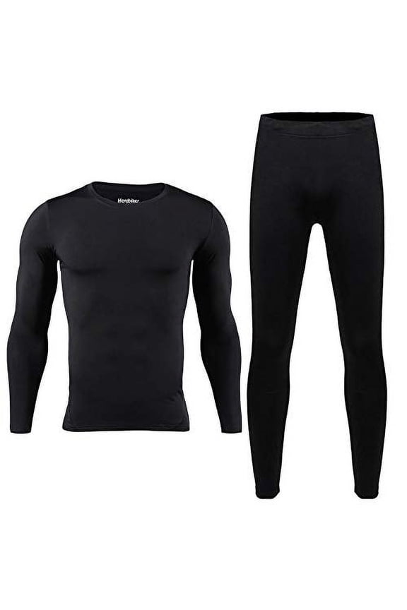 Men Cotton Thermal Underwear Set Motorcycle Skiing Winter Warm Base Layers Tight Long Johns Tops & Pants Set Black L