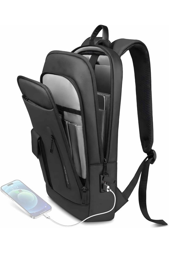 Slim Water-Resistant Laptop Backpack with USB Ports, Fits 16" Laptop