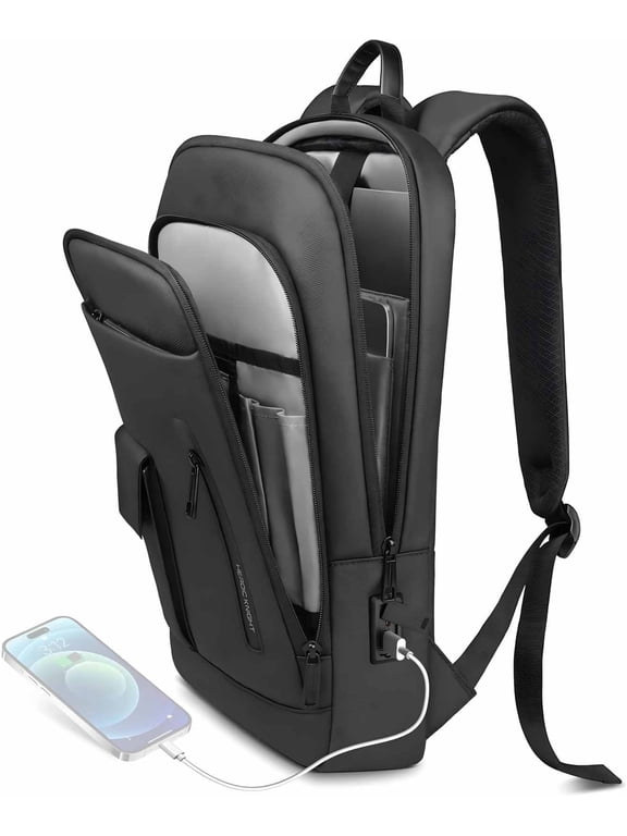 Slim Water-Resistant Laptop Backpack with USB Ports, Fits 16" Laptop