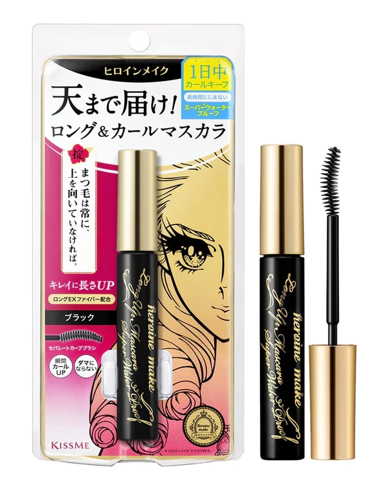 HEROINE MAKE by KISSME Long Up Mascara Super Waterproof 01 Black, Super Lengthening Fiber for Even Long and Curl C40