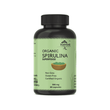 HEROOT Organic 500mg Spirulina 60 Capsules | Helps Eye-Sight, Supports Brain and Immune Health - USDA Certified