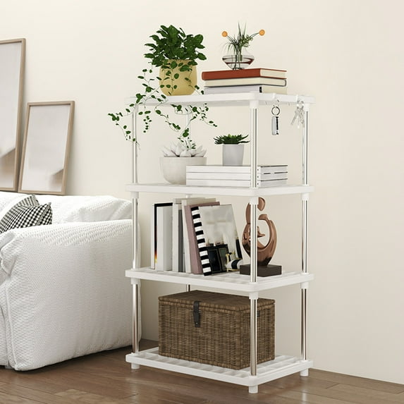 HEROOY 4 Tier Plastic Freestanding Shelf Bathroom Organizer, Shelving Unit Storage Rack Organizer for Home, Garage, Basement, Shed and Laundry Room 31"X8.6"X16" White