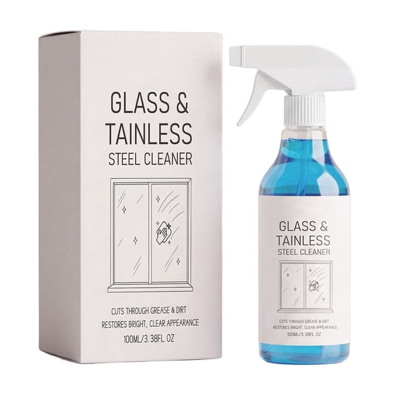 HEROOY Glass & Stainless Steel Cleaner Spray Streak-Free Window Cleaner for Home & Office, Removes Oil, Fingerprints & Grime, 8.5 fl oz