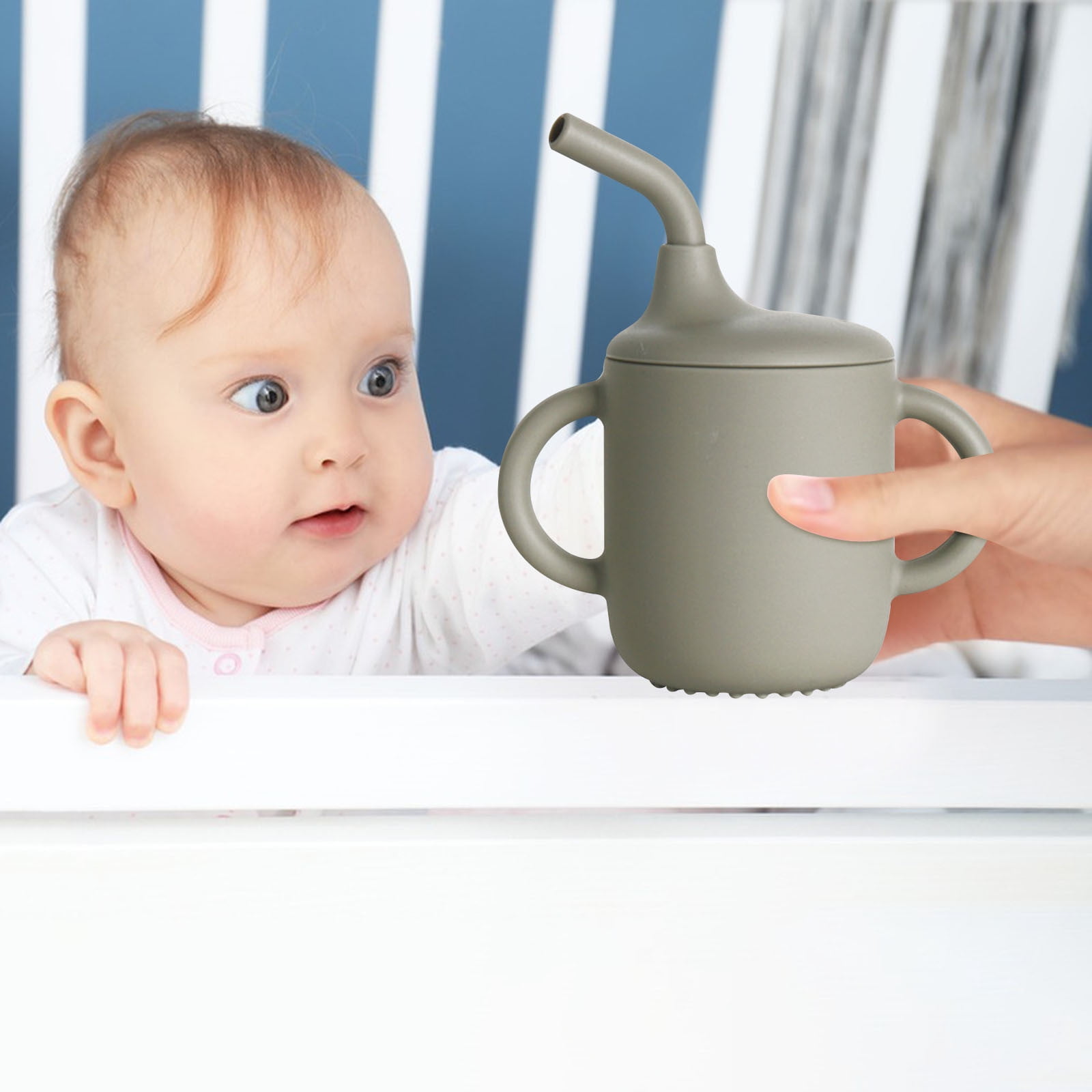 HEROOY New Silica Gel Toddlers Sippy Cups With Straw And Handles Non