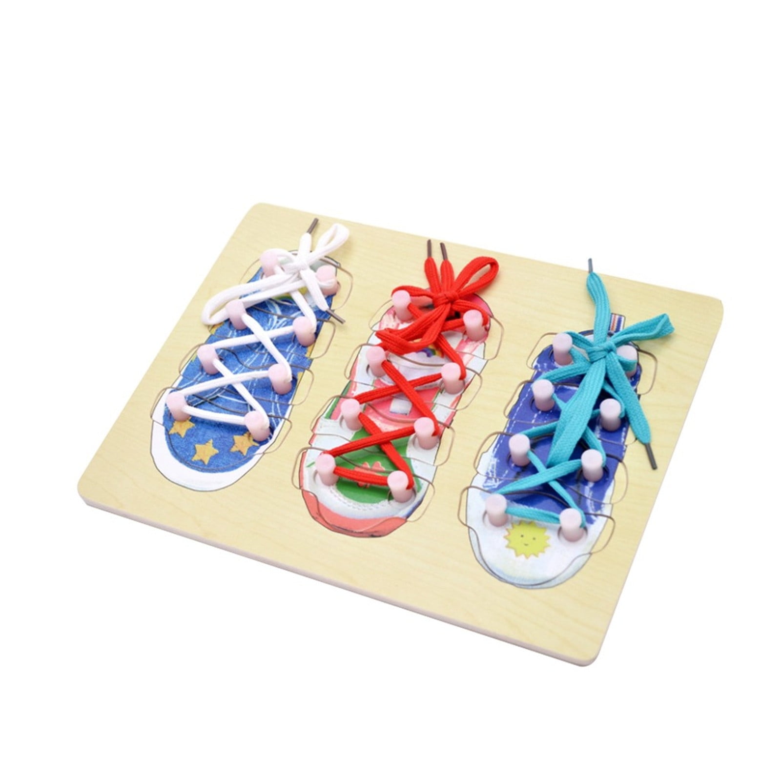 Picture of HEROOY Upgraded Learn-to-Tie Shoelace Practice Toy - Wooden Lacing Shoe ...