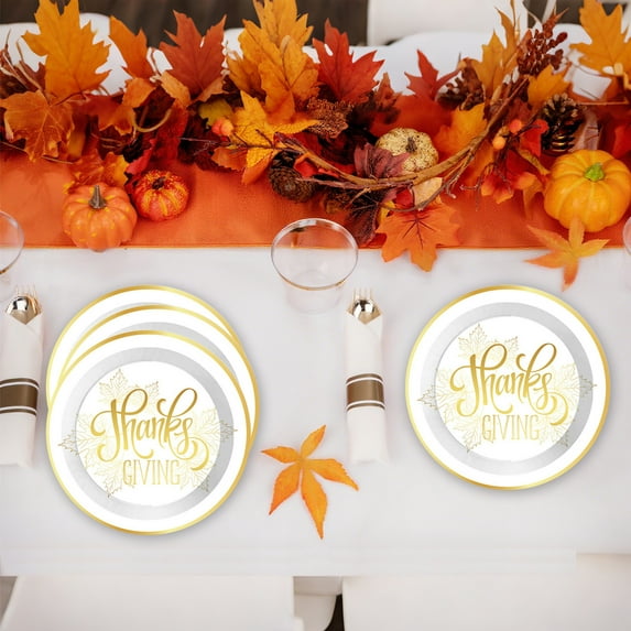 HEROOY Upgraded Maple Leaf Party Tableware Paper Plates Thanksgiving Party Tableware Supplies Tableware Set P