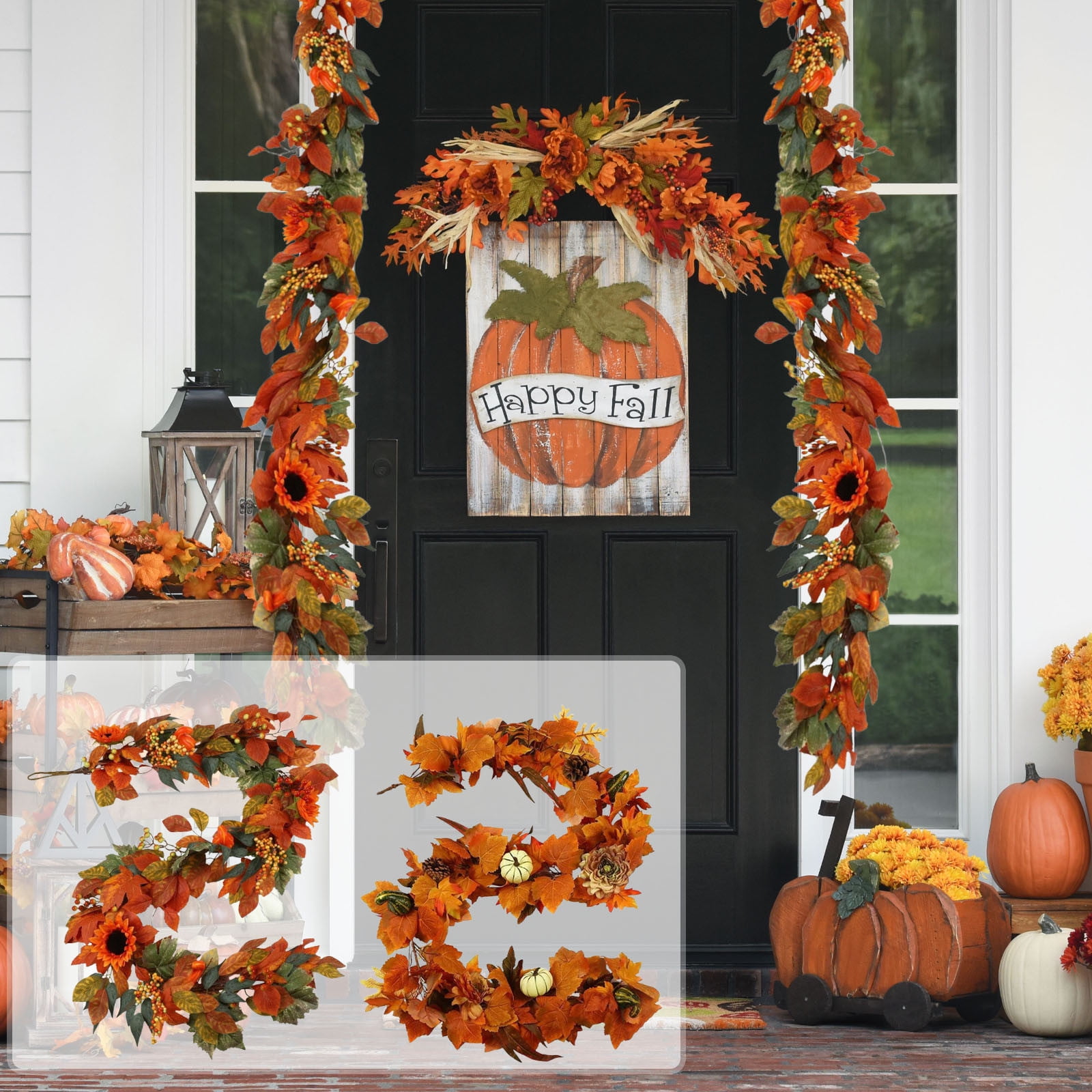 HEROOY Upgraded Simulated Maple Leaf Pumpkin Festival Ornament Wreath Thanksgiving Window And Door Decoration H