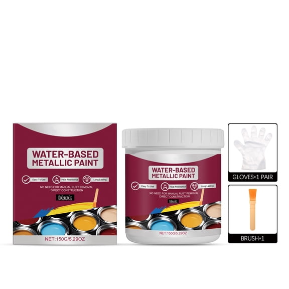 HEROOY Water-Based Metallic Paint for Metal Rust-Converting Primer & Topcoat in One, No Sanding or Priming Required, Black Coating for Auto Parts & Railings, 150ml