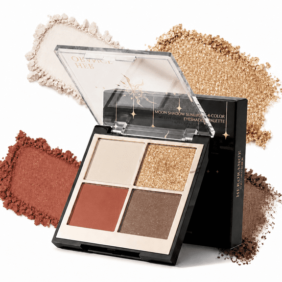 HERORANGE 4-Color Eyeshadow Palette, Matte & Shimmer & Glitter, Low-Saturation Earth Tone & Pink Brown, Blendable Long-Lasting, All-in-One Eye Makeup for Daily & Travel