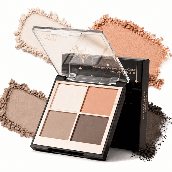 HERORANGE 4-Color Eyeshadow Palette, Matte & Shimmer & Glitter, Low-Saturation Earth Tone & Pink Brown, Blendable Long-Lasting, All-in-One Eye Makeup for Daily & Travel