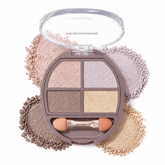 HERORANGE 4-Color Eyeshadow Palette, Misty Under-Eye & Face Makeup with Brush, Multi-Use for Eyes, Highlight & Blush