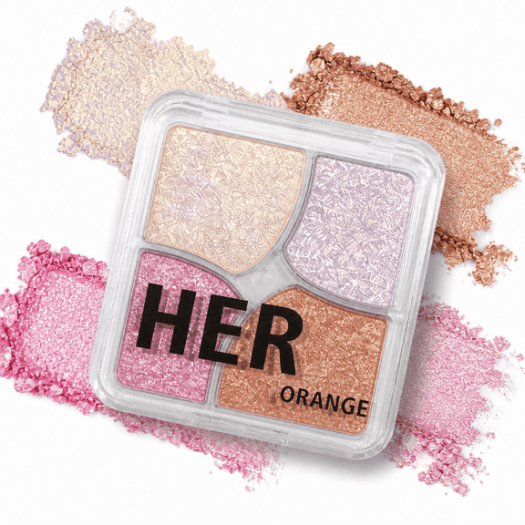 HERORANGE 4-Color Multi-Use Shimmer Palette, Glitter Eyeshadow, Highlight & Blush, Buildable Long Lasting