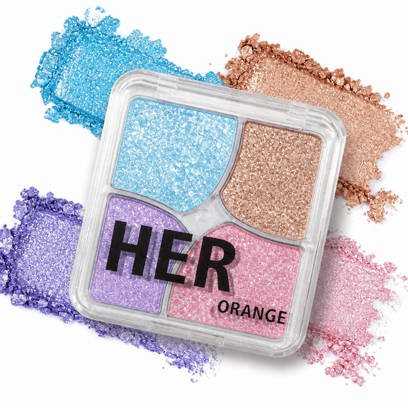 HERORANGE 4-Color Multi-Use Shimmer Palette, Glitter Eyeshadow, Highlight & Blush, Buildable Long Lasting