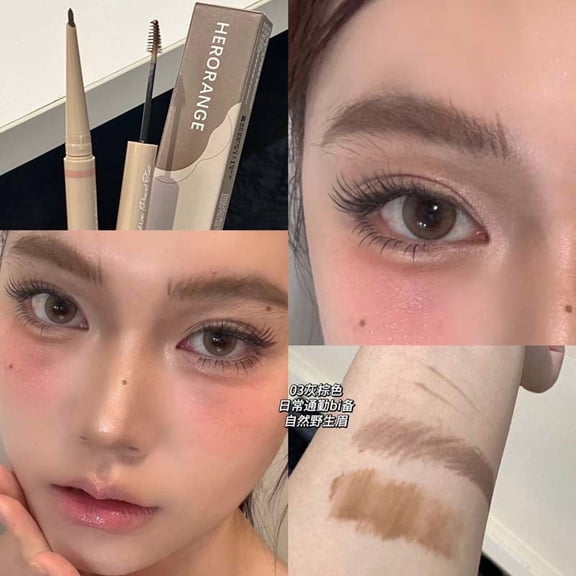 HERORANGE Ultra Thin Eyebrow Pencil, Double-Ended Waterproof Brow Pen, Long Lasting Natural Brow Makeup with Spoolie Brush-Grayish brown