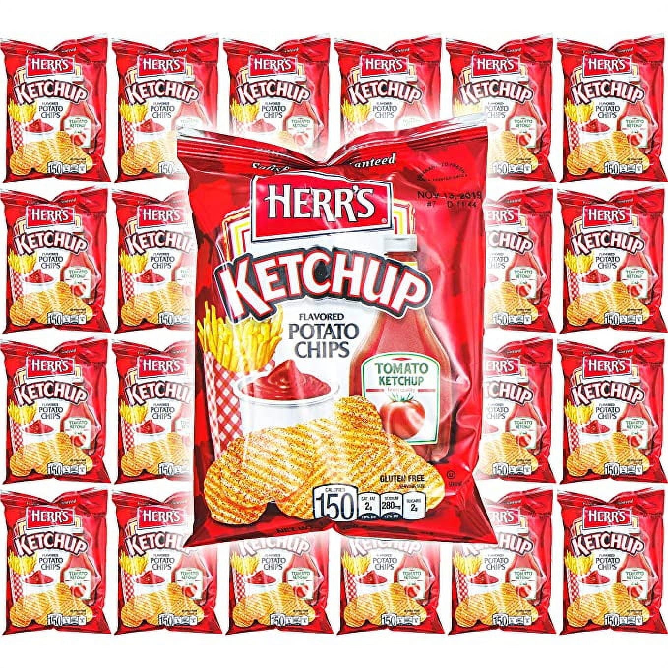 HERR'S Ketchup Flavor Potato Chips, 1oz Bag (Pack of 24, Total of 24 Oz)