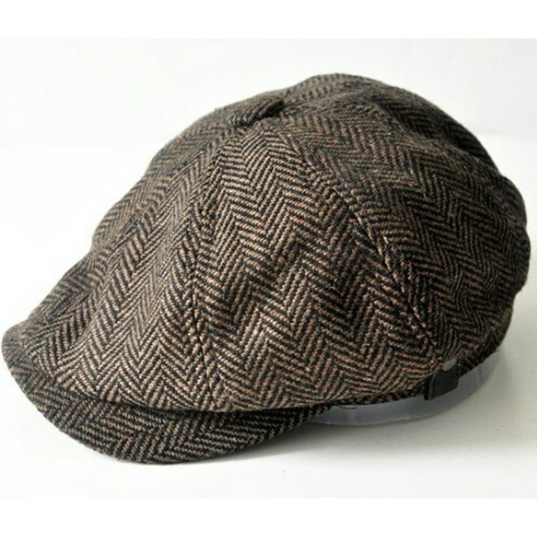 HERRINGBONE TWEED GATSBY Newsboy Cap Men Wool Ivy Hat Golf Driving