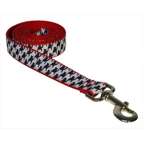 HERRINGBONE-WHITE-BLK.2-L 4 ft. Houndstooth Dog Leash, Black & White - Small