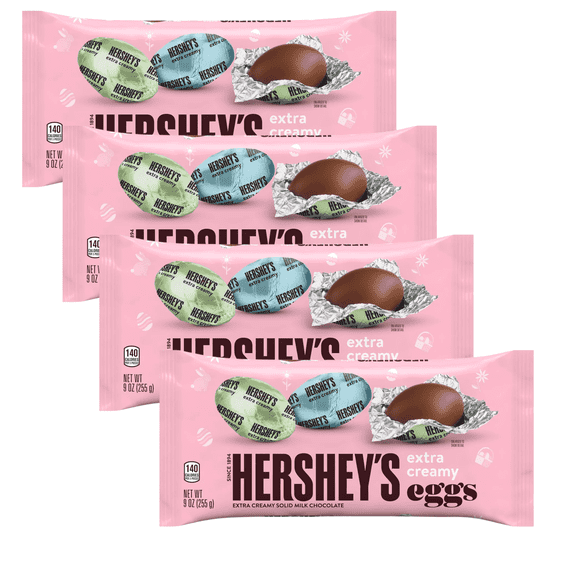 HERSHEY'S Extra Creamy Milk Chocolate Eggs, 9 oz Bag, Pack of 4