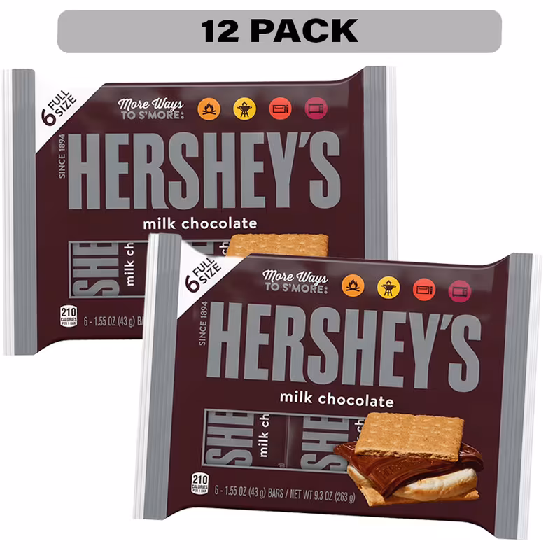 HERSHEY'S Full Size Milk Chocolate Bars12 Pack Individually Wrapped Candy Bars for Snacking & Sharing