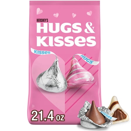 HERSHEY'S HUGS & KISSES Assorted Flavored, Valentine's Candy Bag, 21.4 oz
